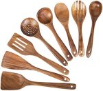Wooden Spoons for Cooking, Kitchen Utensils Set, Natural Teak Wood Spoon and Spatula for High Heat...