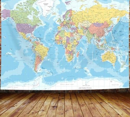 World Map Tapestry Wall Hanging, Map of The World with National Educational Wall Tapestries Room...