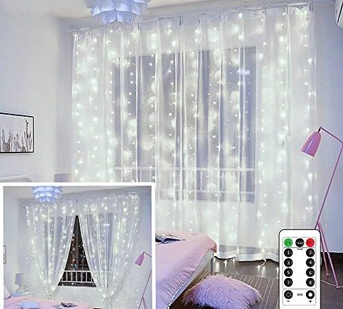YEOLEH String Lights Curtain,USB Powered Fairy Lights for Bedroom Wall Party,8 Modes & IP64...