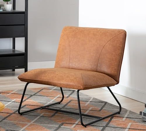 Ya-Home Modern Accent Chair, Upholstered Armless Living Room Chair Lounge Chair with Black Metal...
