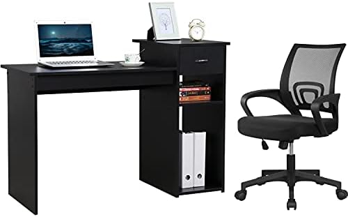 Yaheetech Home Office Modern Desk and Chair Set Computer Desk w/Drawer & Shelves with Ergonomic Mesh...
