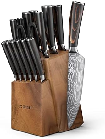 Yatoshi 13 Knife Block Set - Pro Kitchen Knife Set Ultra Sharp High Carbon Stainless Steel with...