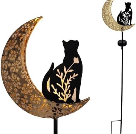 ZEKAHAN Solar Cat Garden Stakes, Moon Cat-Shaped Outdoor Decorative Lights, Waterproof Crackle Glass...