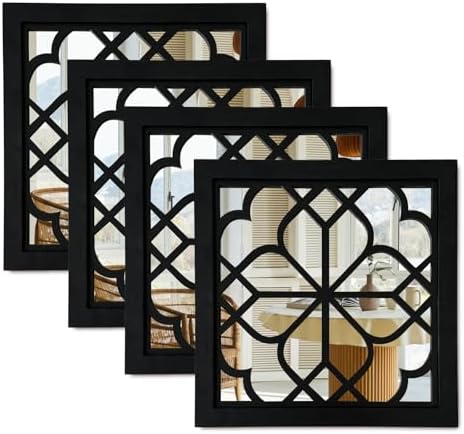 ZEXUIRU Set of 4 Wooden Rustic Square Wall Mirror Vintage Style Decorative Entry Mirror Farmhouse...