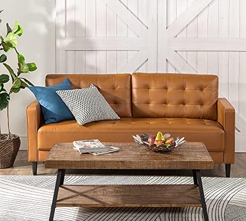 ZINUS Benton Faux Leather Sofa Couch / Easy, Tool-Free Assembly, Cognac