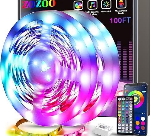 ZOZOO 100ft Led Lights for Bedroom(2 Rolls of 50ft), Smart RGB Led Strip Lights with 44-Key Remote &...