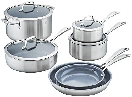 ZWILLING Spirit 3-ply 10-pc Stainless Steel Ceramic Nonstick Pots and Pans Set, Dutch Oven, Fry Pan
