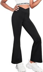 Zaclotre Girls Flare Leggings High Waisted V Crossover Casual Yoga Bell Bottoms with Pockets Pants...