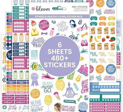 bloom daily planners Health Wellness and Fitness Planner Stickers - Variety Sticker Pack - Six...