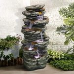 chillscreamni 6-Tier Rockery Outdoor Fountain - 40” H Outdoor Waterfall Fountain with LED Lights for...