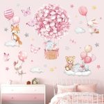 decalmile Animals Hot Air Balloon Wall Decals Flowers Balloons Elephant Bear Wall Stickers Baby...