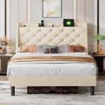 iPormis Queen Bed Frame with 16" Deluxe Wingback & USB & Type-C Ports, Upholstered Platform Beds...