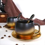 lavekywasa European Style Tea Coffee Cup Set Black Gold Gradual Vintage Ceramic Cup Coffee Mug With...