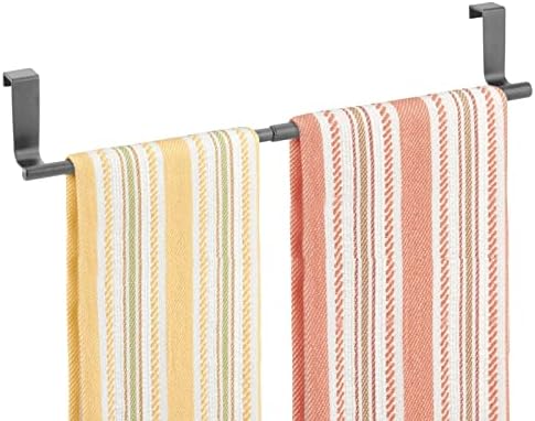mDesign Adjustable, Expandable Over Kitchen Cabinet Towel Bar Rack - Hang on Inside or Outside of...