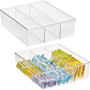 mDesign Plastic Divided 3 Compartments Kitchen Cabinet Drawer Organizer and Storage Tray, Pantry...