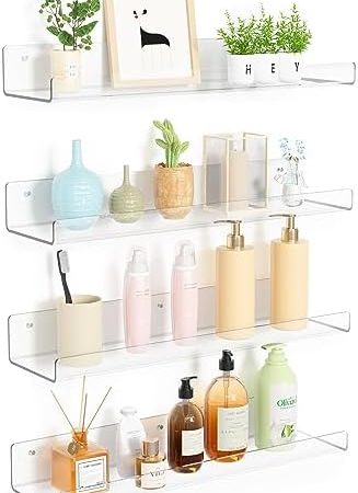 upsimples Clear Acrylic Shelves for Storage, 15" Floating Shelves Wall Mounted for Kids...