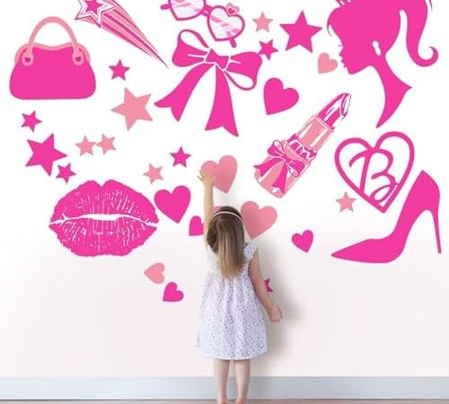BABORUI 34Pcs Pink Room Decor for Girls Bedroom, Princess Doll Wall Stickers for Girls Room Decor,...