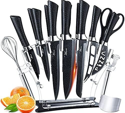 Chef Knife Set for Kitchen, 19 PCS Stainless Stainless Steel Kitchen Knives Set - Knives Kitchen Set...