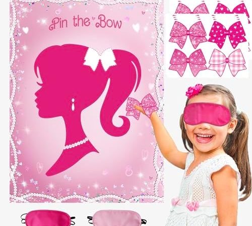 Pink Girls Birthday Party Decorations Girls Party Games Pin The Bow on The Girls Head Pin Game for...