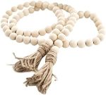 Farmhouse Beads 58in Wood Bead Garland with Tassels Rustic Country Decor Prayer Boho Beads Big Wall...