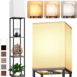 Floor Lamp with Shelves for Living Room, Shelf Floor Lamp with 3 CCT LED Bulb, Corner Display...