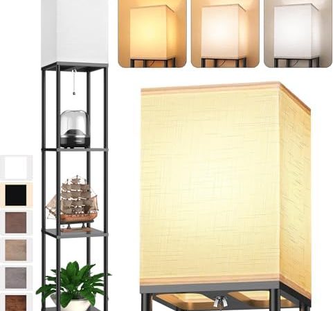 Floor Lamp with Shelves for Living Room, Shelf Floor Lamp with 3 CCT LED Bulb, Corner Display...