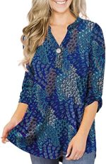 LIENRIDY Women's Plus Size Tops 3/4 Roll Sleeves Tunic Blouses V Neck Henley Shirts M-4X
