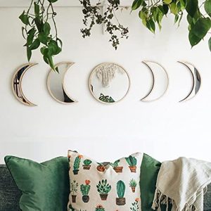 MAXROCK Moon Phase Mirror Set, 5 Piece Scandinavian Natural Decor Wall Decorative Home Decor...