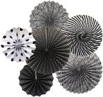 Party Hanging Paper Fans Set, Black Round Pattern Paper Garlands Decoration for Birthday Wedding...