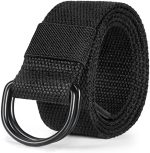 maikun Mens & Womens Canvas Belt with Black D-ring Buckle 1 1/2" Wide Solid Color Fabric Belt for...