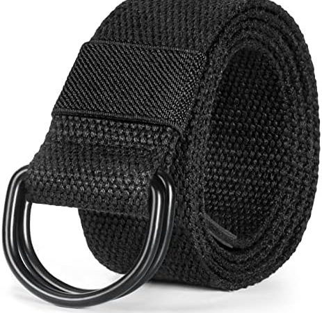 maikun Mens & Womens Canvas Belt with Black D-ring Buckle 1 1/2" Wide Solid Color Fabric Belt for...