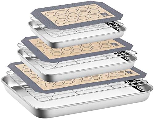AASELM Baking Sheet Cooling Rack with Silicone Mat (3 Pans + 3 Racks + 3 Mats), Stainless Steel...