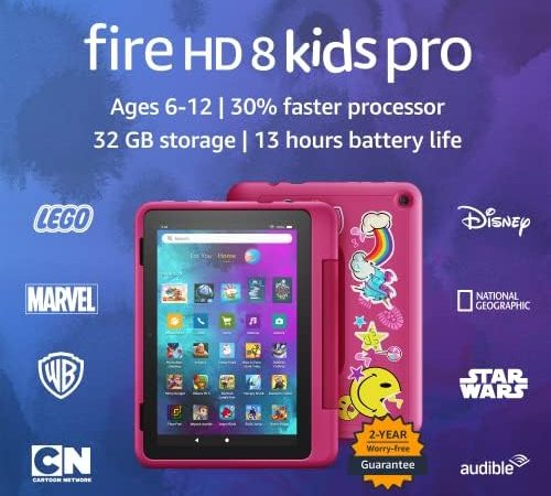 Amazon Fire HD 8 Kids Pro tablet- 2022, ages 6-12 | 8" HD screen, slim case for older kids, ad-free...