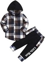 Toddler Baby Boys Clothes Plaid Button Down Hooded Shirt + Sweatpants Fall Winter Outfits Set